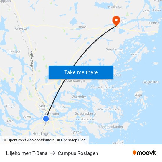 Liljeholmen T-Bana to Campus Roslagen map