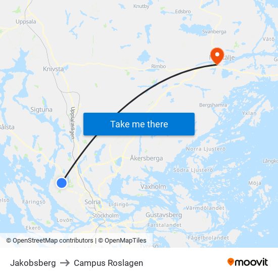 Jakobsberg to Campus Roslagen map