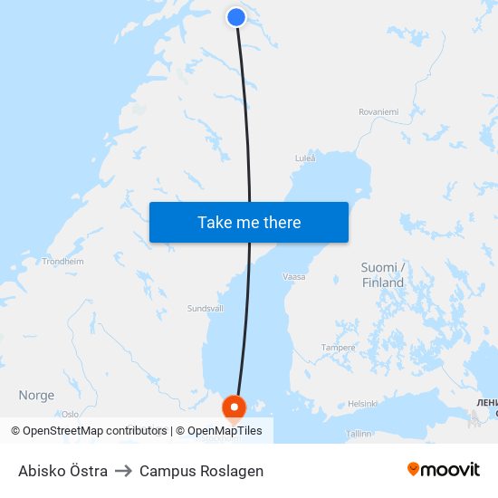 Abisko Östra to Campus Roslagen map