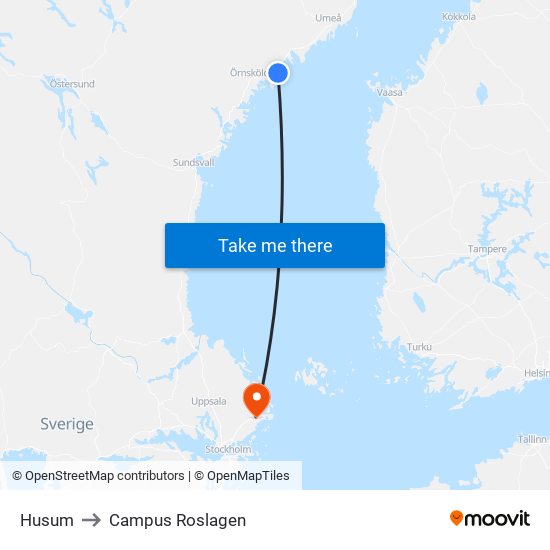 Husum to Campus Roslagen map