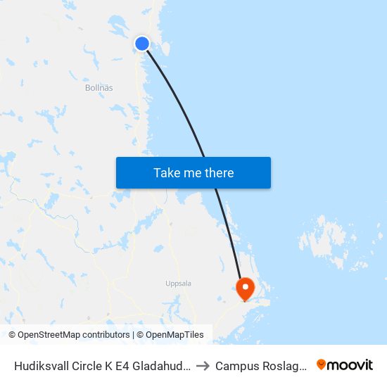 Hudiksvall Circle K E4 Gladahudik to Campus Roslagen map