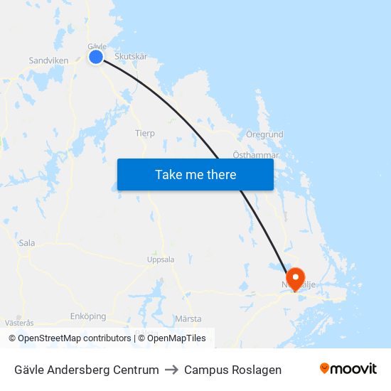 Gävle Andersberg Centrum to Campus Roslagen map