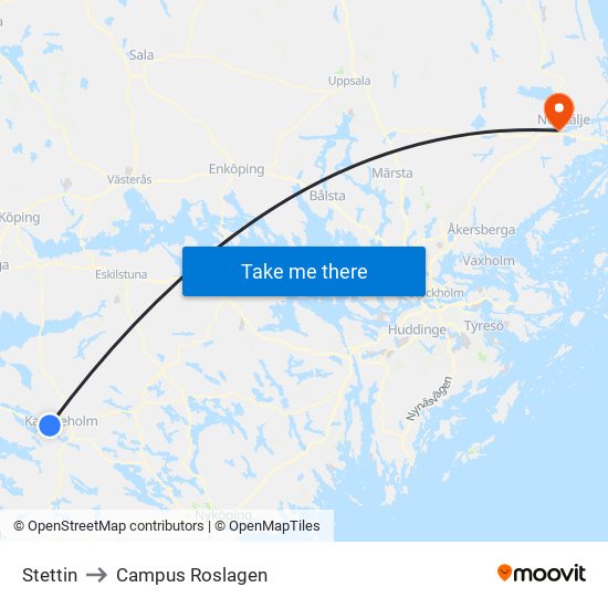 Stettin to Campus Roslagen map