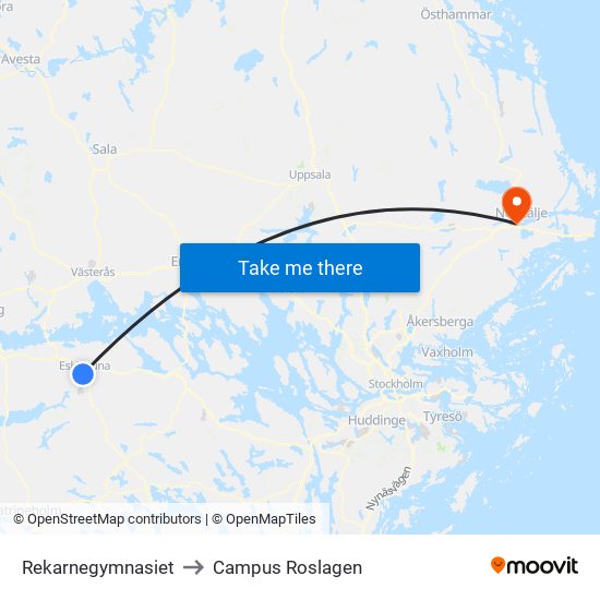 Rekarnegymnasiet to Campus Roslagen map