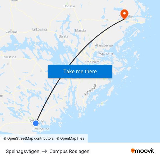 Spelhagsvägen to Campus Roslagen map