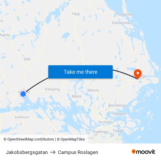 Jakobsbergsgatan to Campus Roslagen map