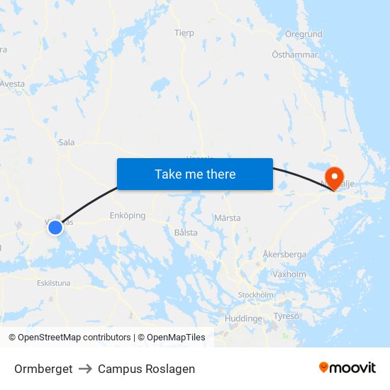 Ormberget to Campus Roslagen map