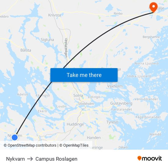 Nykvarn to Campus Roslagen map