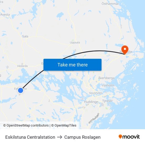 Eskilstuna Centralstation to Campus Roslagen map