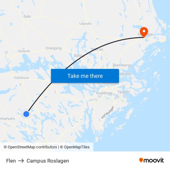 Flen to Campus Roslagen map