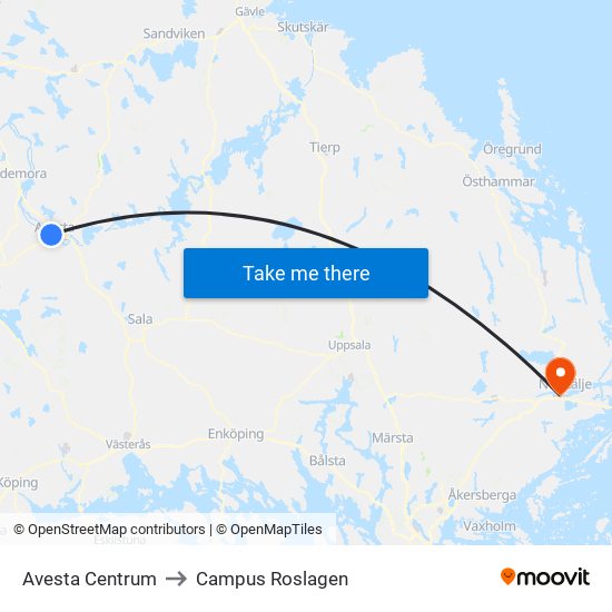 Avesta Centrum to Campus Roslagen map