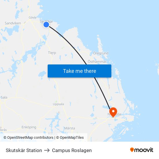 Skutskär Station to Campus Roslagen map