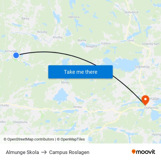 Almunge Skola to Campus Roslagen map