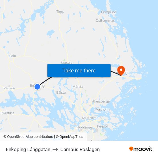 Enköping Långgatan to Campus Roslagen map