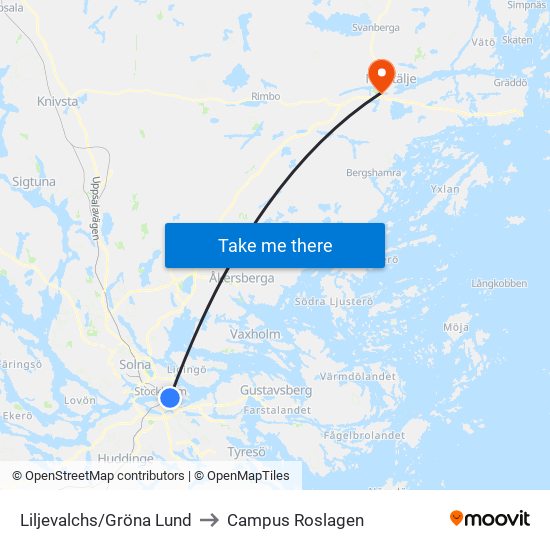 Liljevalchs/Gröna Lund to Campus Roslagen map