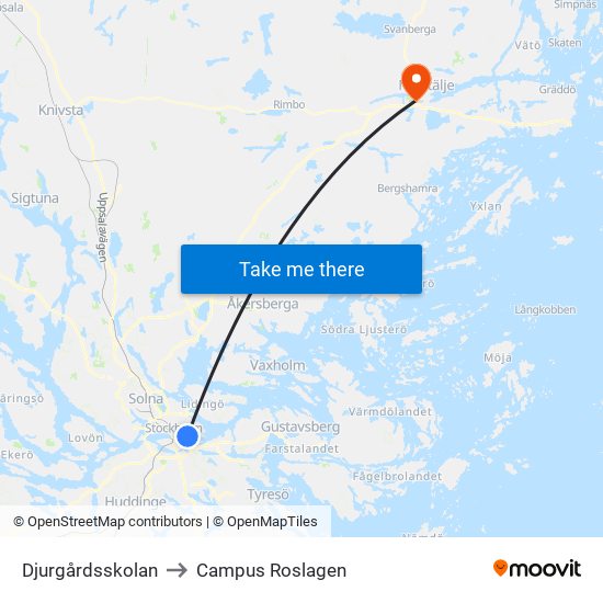 Djurgårdsskolan to Campus Roslagen map