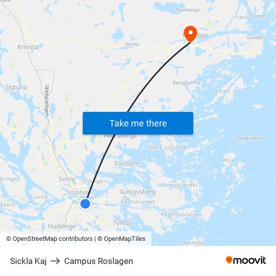 Sickla Kaj to Campus Roslagen map