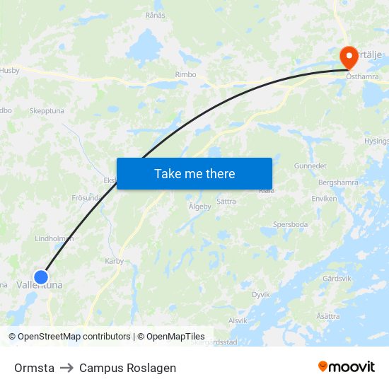 Ormsta to Campus Roslagen map