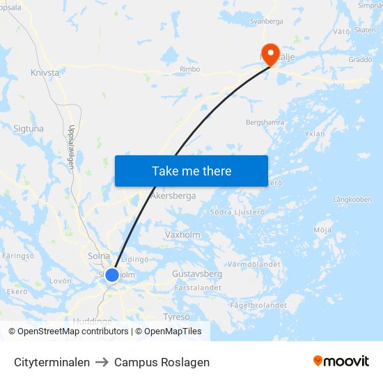 Cityterminalen to Campus Roslagen map