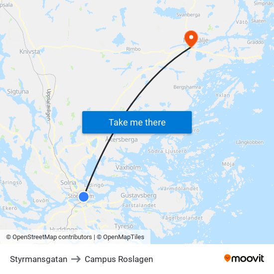 Styrmansgatan to Campus Roslagen map