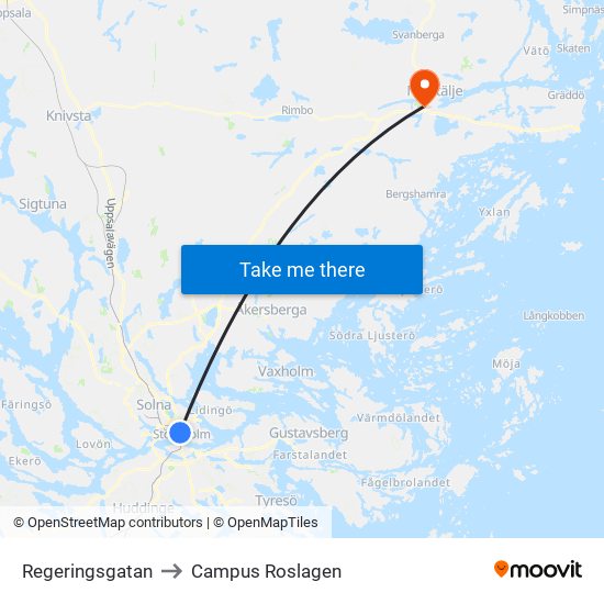 Regeringsgatan to Campus Roslagen map