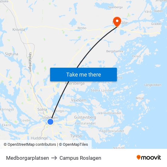 Medborgarplatsen to Campus Roslagen map