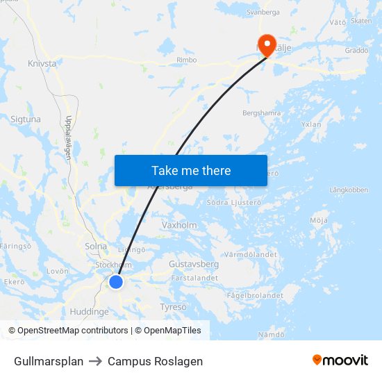 Gullmarsplan to Campus Roslagen map