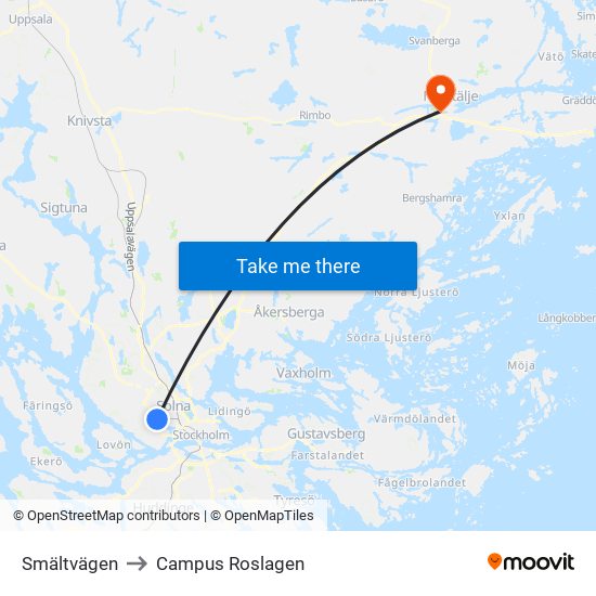 Smältvägen to Campus Roslagen map