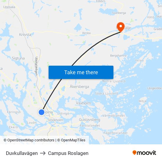 Duvkullavägen to Campus Roslagen map