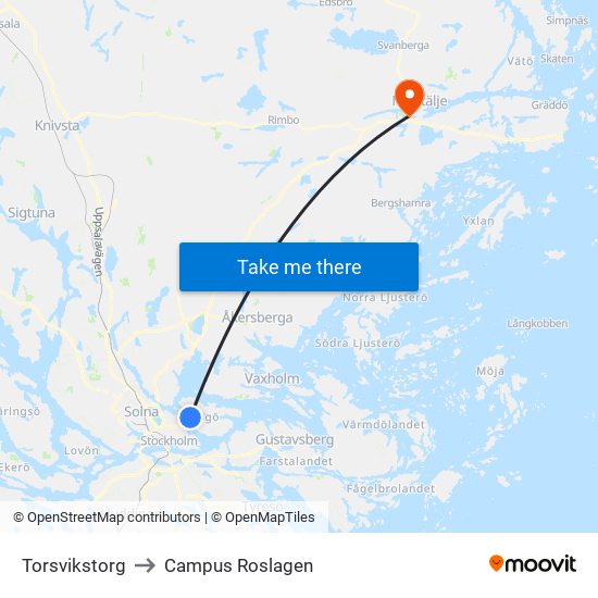 Torsvikstorg to Campus Roslagen map