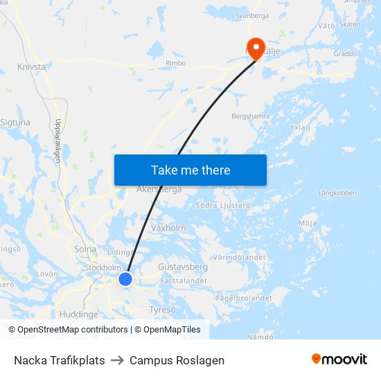 Nacka Trafikplats to Campus Roslagen map