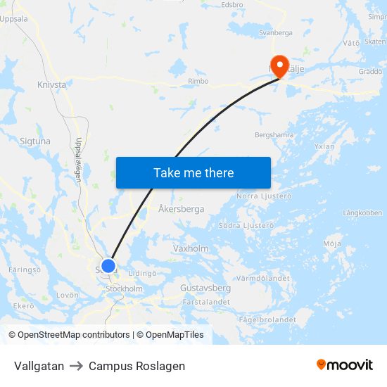 Vallgatan to Campus Roslagen map