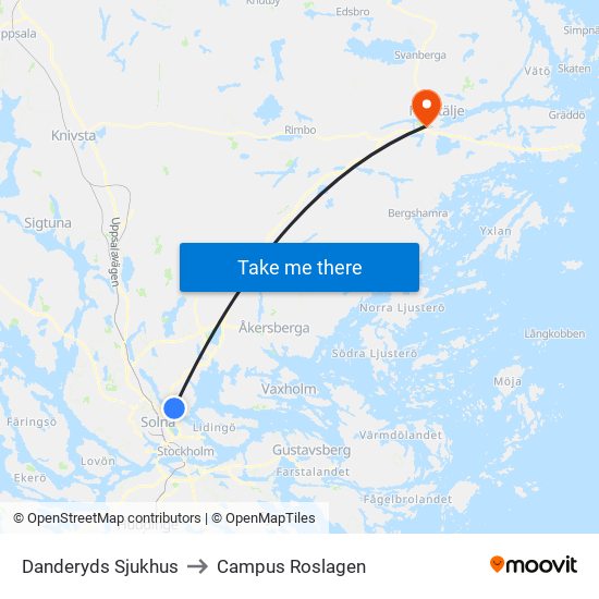 Danderyds Sjukhus to Campus Roslagen map