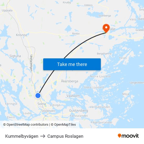 Kummelbyvägen to Campus Roslagen map