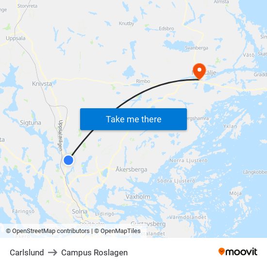 Carlslund to Campus Roslagen map