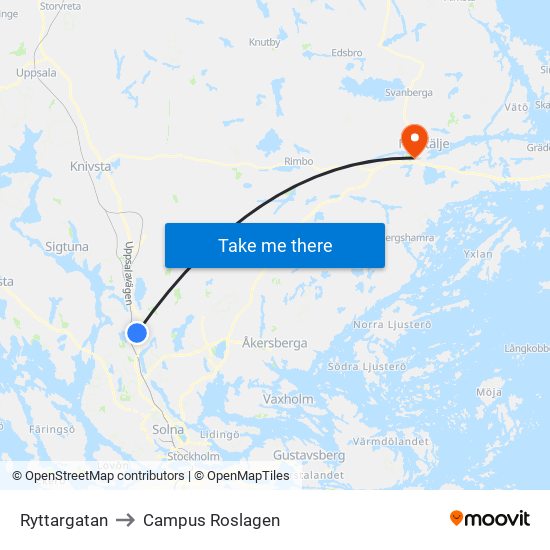 Ryttargatan to Campus Roslagen map