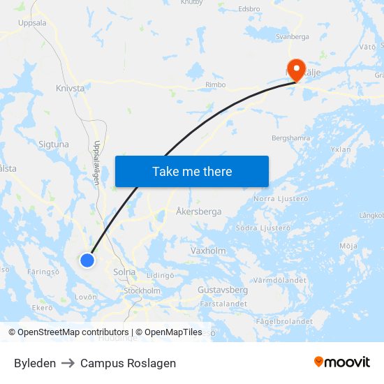 Byleden to Campus Roslagen map