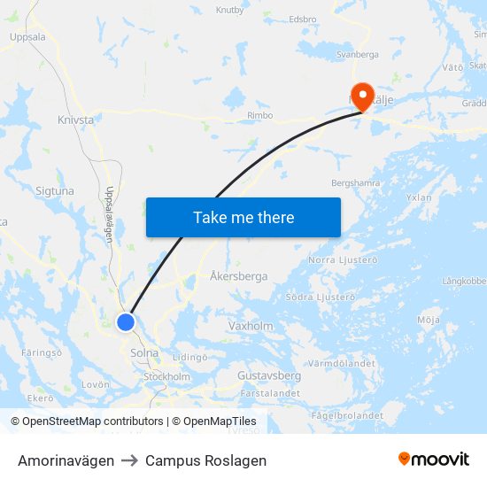 Amorinavägen to Campus Roslagen map