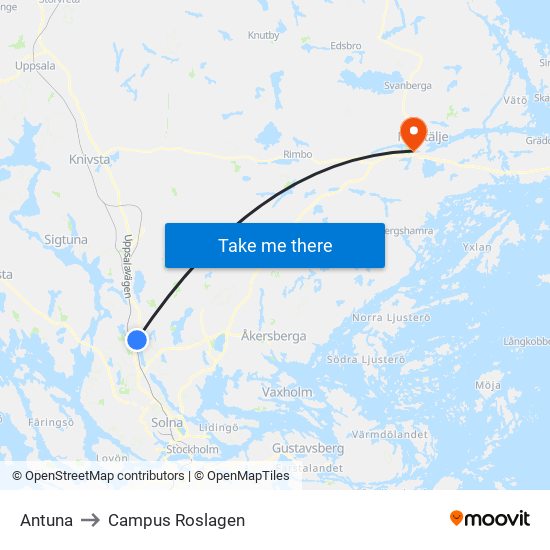 Antuna to Campus Roslagen map