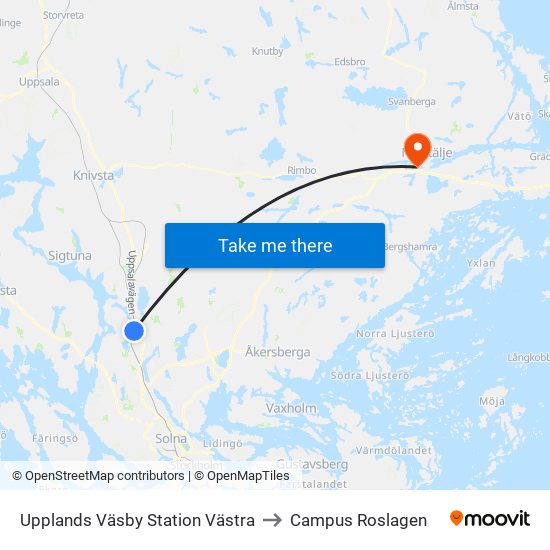 Upplands Väsby Station Västra to Campus Roslagen map