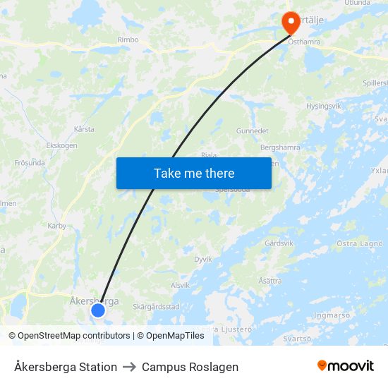 Åkersberga Station to Campus Roslagen map