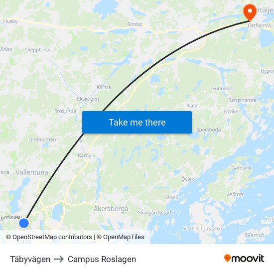 Täbyvägen to Campus Roslagen map