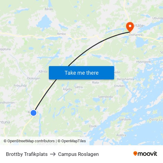 Brottby Trafikplats to Campus Roslagen map