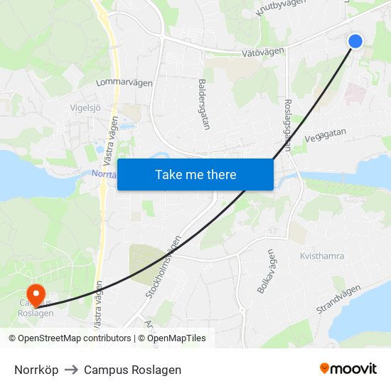 Norrköp to Campus Roslagen map