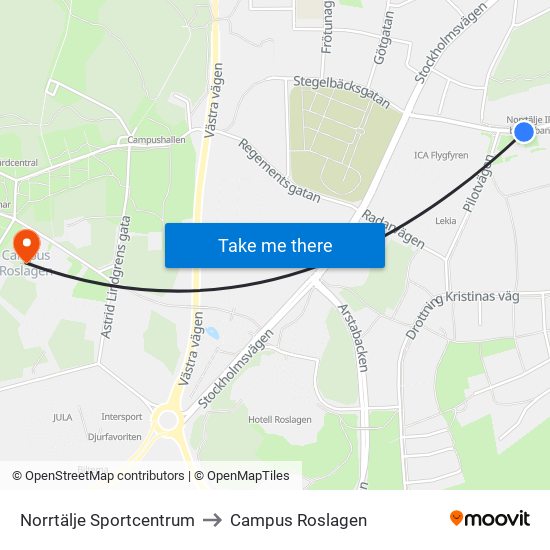 Norrtälje Sportcentrum to Campus Roslagen map