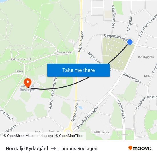 Norrtälje Kyrkogård to Campus Roslagen map