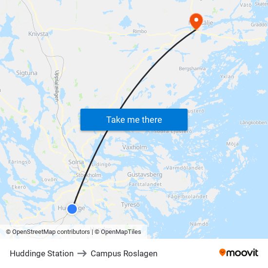 Huddinge Station to Campus Roslagen map