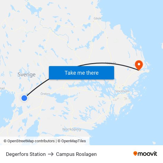 Degerfors Station to Campus Roslagen map