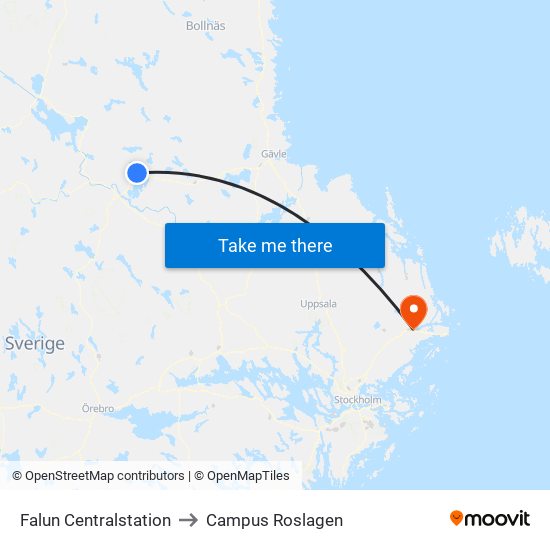 Falun Centralstation to Campus Roslagen map