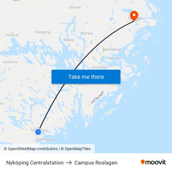 Nyköping Centralstation to Campus Roslagen map